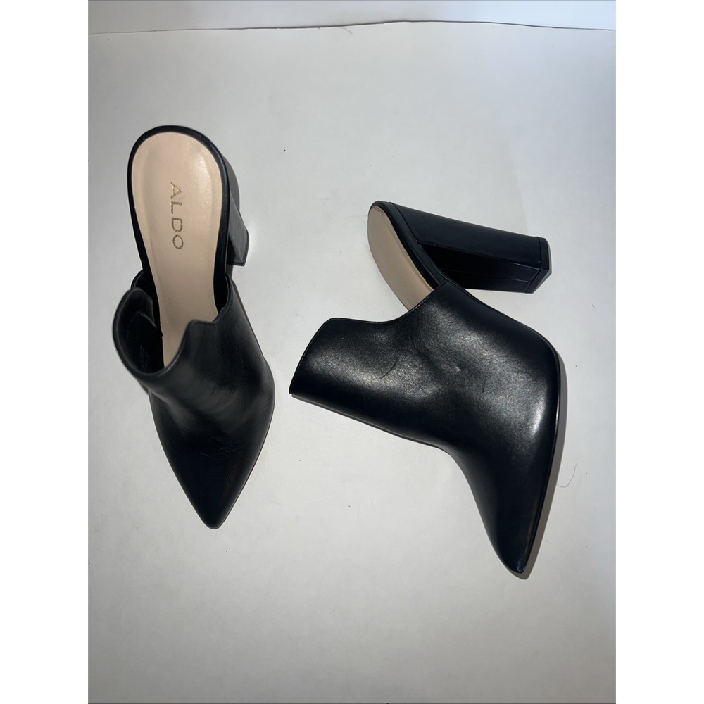 ALDO Wmens Black Leather Pointed Toe Mules Size 7